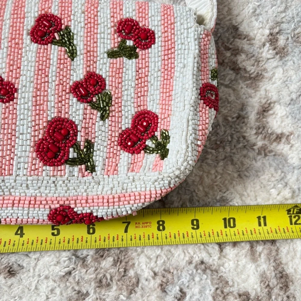Cherry Beaded Shoulder Bag in Cream and Pink